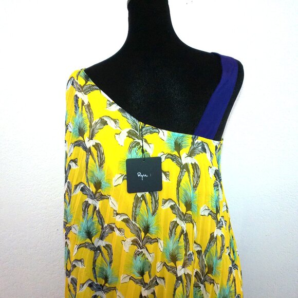 Ryu: Yellow/purple floral pleats one shoulder top, with double layers - Picture 10 of 12